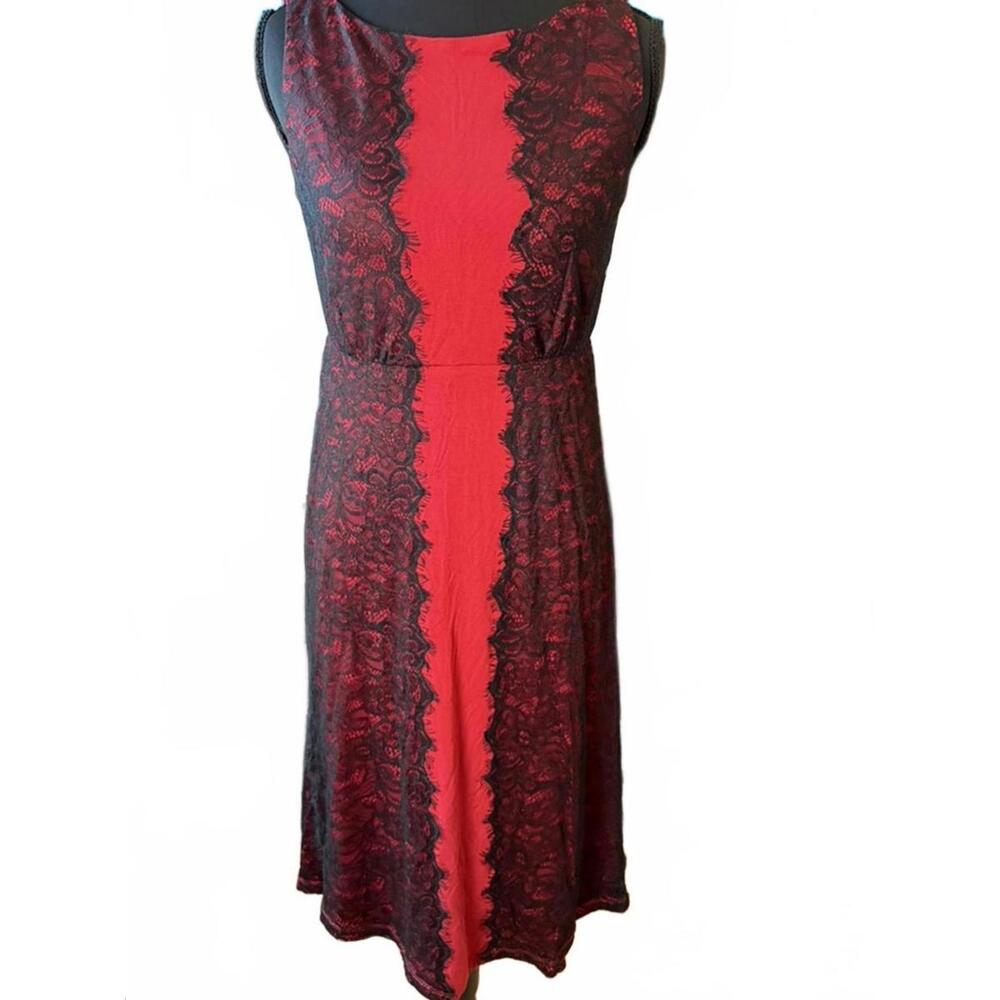 Soma EUC Tank Dress-Size XS-Red with Black Lace